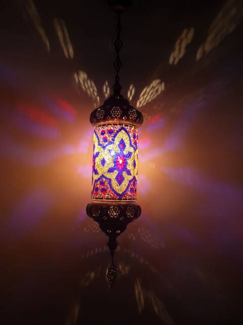 Lamptastico Handmade Cylinder Turkish Mosaic Hanging Lamp Morrocan Style, Decor, Lamp, Bohemian Lighting - image 1