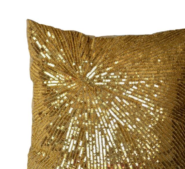 Gold Sequined Geometric Pillow Cover Hand-Embellished Xmas Cushion - image 1