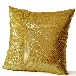 Gold Sequined Geometric Pillow Cover Hand-Embellished Xmas Cushion - thumbnail 2