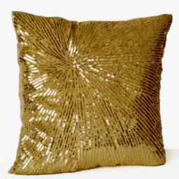 Gold Sequined Geometric Pillow Cover Hand-Embellished Xmas Cushion - thumbnail 3