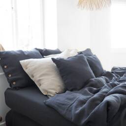 Charcoal Linen Duvet Cover, Stonewashed - Coconut Button, Tie, Envelope Or Zipper Closure - thumbnail 3