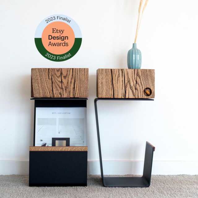 Natural Oak Nightstands Set, Etsy Design Awards Finalist - Handmade Minimalist Bedside Elements - image 1