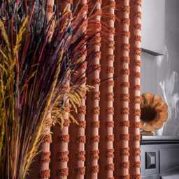 Terracotta Linen Curtain With Tassels Boho Window Drape - thumbnail 4