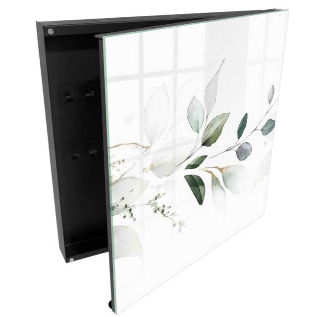 Watercolor Leaves Key Cabinet For Home, Green Box Wall, Flowers & Plants, Lovers Of Nature Subtlety - image 1