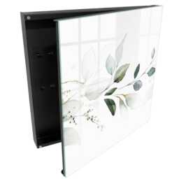 Watercolor Leaves Key Cabinet For Home, Green Box Wall, Flowers & Plants, Lovers Of Nature Subtlety - thumbnail 1