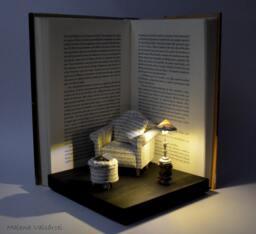 Handmade Paper Sculpture Book Nook Diorama With Led Light - thumbnail 1