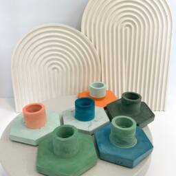 Modern Geometric Cement Candle Holder Minimalist Wedding, Home & Event Decor Centerpiece - thumbnail 3