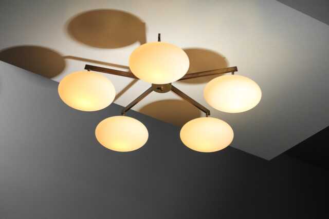 Brass Sputnik Ceiling Light - Angelo Lelli Style Opal Flush Mount - image 1