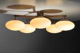 Brass Sputnik Ceiling Light - Angelo Lelli Style Opal Flush Mount - thumbnail 2
