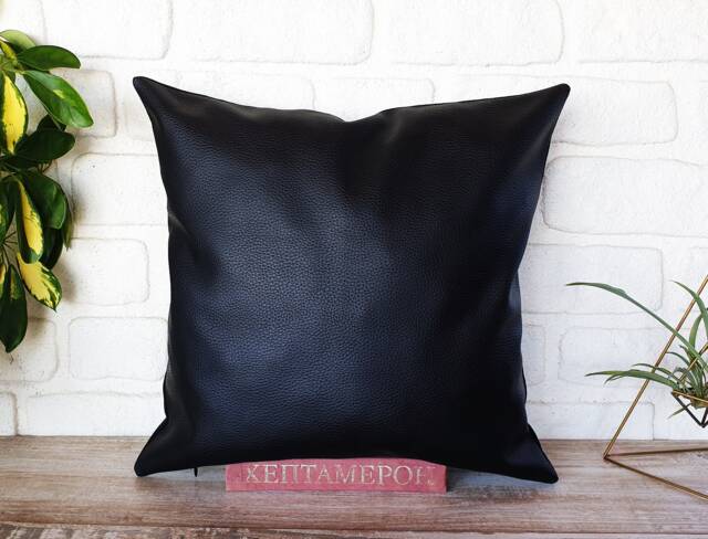 Soft Black Faux Leather Fabric Pillow Cover/Scandinavian Home Decor/Housewarming Gift-1Qty - image 1