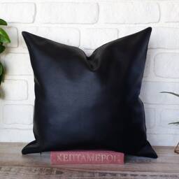 Soft Black Faux Leather Fabric Pillow Cover/Scandinavian Home Decor/Housewarming Gift-1Qty - thumbnail 2