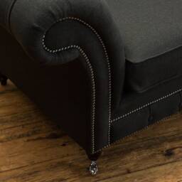 3 Seater Charcoal Grey Herringbone Wool Chesterfield Sofa, British Handmade - thumbnail 4