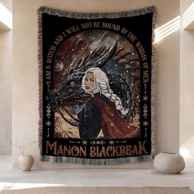 Throne Of Glass Woven Blanket, Manon Blackbeak Throw, Aelin Galathynius Throw Tog Fantasy Bookish Decor - image 1