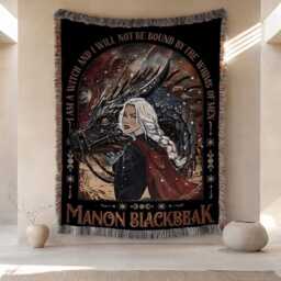 Throne Of Glass Woven Blanket, Manon Blackbeak Throw, Aelin Galathynius Throw Tog Fantasy Bookish Decor - thumbnail 1