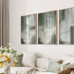 Green Abstract Art Prints - Bohemian Wall Decor, Set Of 3 - thumbnail 2