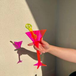 Neon Pink Acrylic Martini Glass Sculpture Contemporary Bar Decor - thumbnail 1