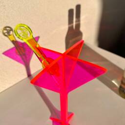 Neon Pink Acrylic Martini Glass Sculpture Contemporary Bar Decor - thumbnail 3