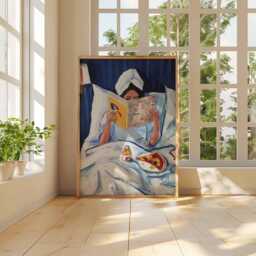 Woman Reading in Bed Wall Art Print - Modern Figurative Poster Cozy Lifestyle Painting Contemporary Home Decor Design - thumbnail 3