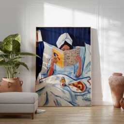 Woman Reading in Bed Wall Art Print - Modern Figurative Poster Cozy Lifestyle Painting Contemporary Home Decor Design - thumbnail 2