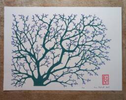 Linocut & Drawing Leaves, Original Artwork, Mixed Media, Contemporary Art, Botanical Garden Trees, Unique Artwork - thumbnail 1