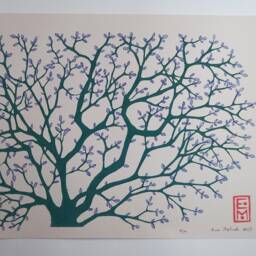 Linocut & Drawing Leaves, Original Artwork, Mixed Media, Contemporary Art, Botanical Garden Trees, Unique Artwork - thumbnail 2