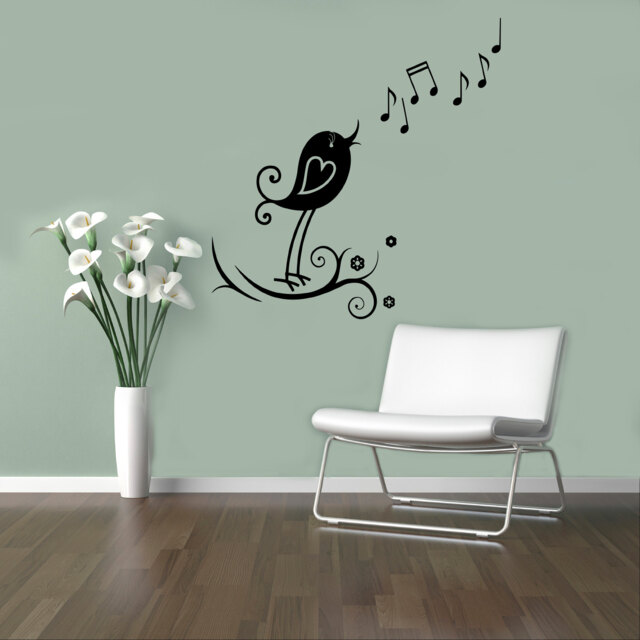 Musical Notes Wall Vinyl Decal Singing Bird Sticker Music Home Decor Nursery Room Murals Housewares 18(Msc - image 1