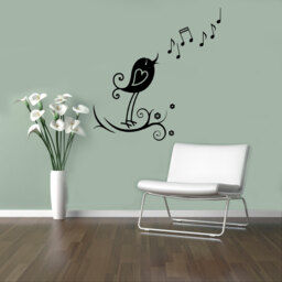 Musical Notes Wall Vinyl Decal Singing Bird Sticker Music Home Decor Nursery Room Murals Housewares 18(Msc - thumbnail 1