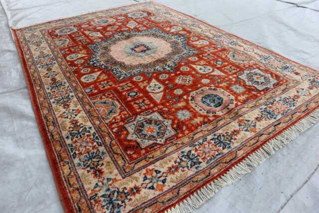4x5 Ft Red Kazak Small Area Rug, Afghan Brand New Luxury Rug, Medallion Geometric Super Rug For Living Room - image 1