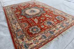 4x5 Ft Red Kazak Small Area Rug, Afghan Brand New Luxury Rug, Medallion Geometric Super Rug For Living Room