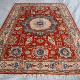 4x5 Ft Red Kazak Small Area Rug, Afghan Brand New Luxury Rug, Medallion Geometric Super Rug For Living Room - thumbnail 2