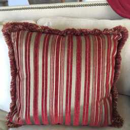 Large Chenille Damask Stripe Red Gold Embroidered Throw Pillows With Fringe For Sofa - thumbnail 4
