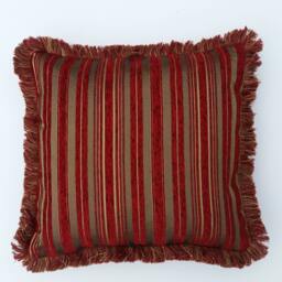 Large Chenille Damask Stripe Red Gold Embroidered Throw Pillows With Fringe For Sofa - thumbnail 2