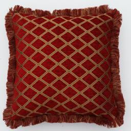 Large Chenille Damask Stripe Red Gold Embroidered Throw Pillows With Fringe For Sofa - thumbnail 3