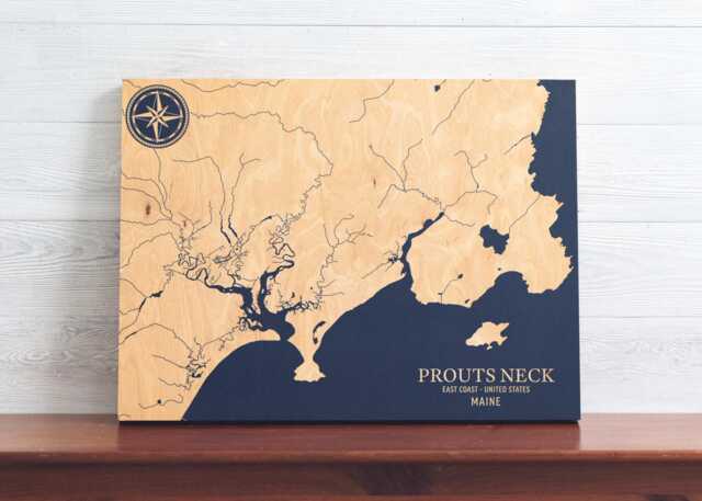 Prouts Neck, Maine Map - Engraved Wood Coastal Art Sign, Beach House Home Decor Wall Hanging Nautical Print, Unique Personalized Family Gift - image 1