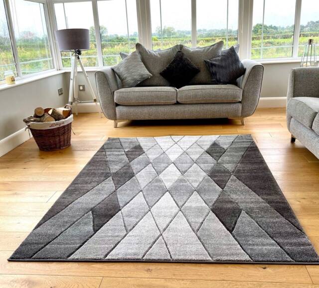 New Small Large Silver Charcoal Grey Argyle Design Area Rugs Mats - image 1