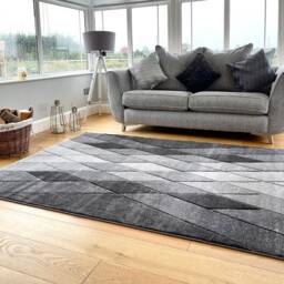 New Small Large Silver Charcoal Grey Argyle Design Area Rugs Mats - thumbnail 2