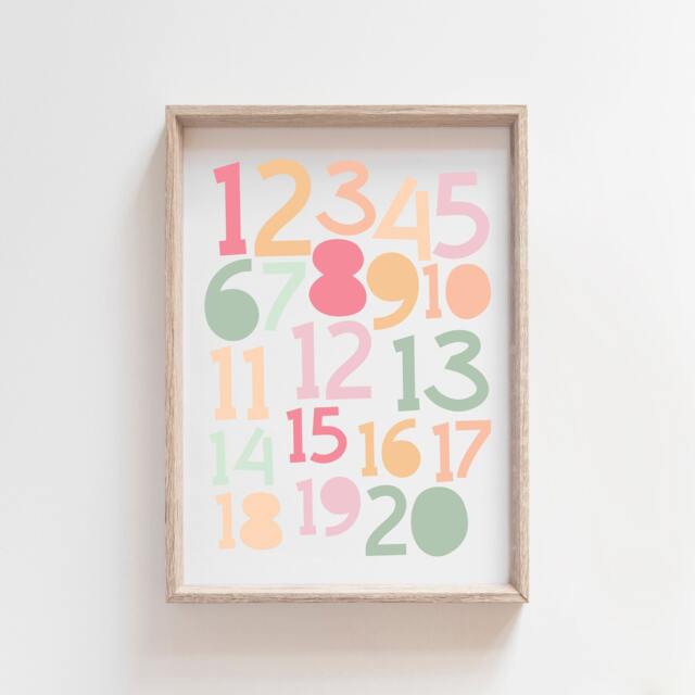 Pastel Numbers Print, Girls Nursery Prints, Playroom Wall Art, Poster, Educational Learning - image 1
