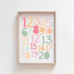 Pastel Numbers Print, Girls Nursery Prints, Playroom Wall Art, Poster, Educational Learning - thumbnail 1