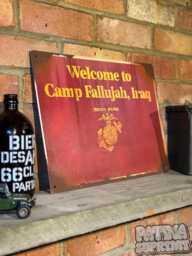 Camp Fallujah Iraq Metal Sign Real Rust, Vintage Military Wall Art