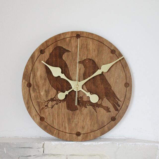 Wooden Clock - Crows Chestnat Color 300 Mm 11.8 Inches Ready To Ship Handmade Silent Mechanism - image 1