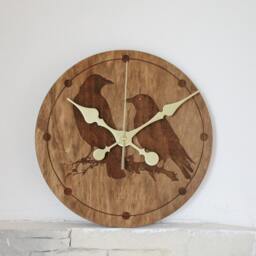 Wooden Clock - Crows Chestnat Color 300 Mm 11.8 Inches Ready To Ship Handmade Silent Mechanism - thumbnail 1