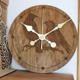Wooden Clock - Crows Chestnat Color 300 Mm 11.8 Inches Ready To Ship Handmade Silent Mechanism - thumbnail 2