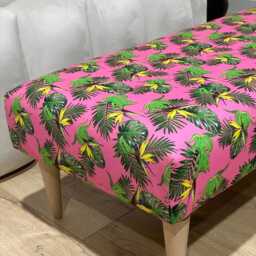 Premium Pink Floral Pattern Ottoman Footstool Coffee Table - High Quality Printed Fabric Classic Pouffe Footrest Bench Made in UK - thumbnail 2