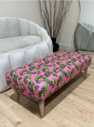 Premium Pink Floral Pattern Ottoman Footstool Coffee Table - High Quality Printed Fabric Classic Pouffe Footrest Bench Made in UK - thumbnail 1