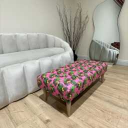 Premium Pink Floral Pattern Ottoman Footstool Coffee Table - High Quality Printed Fabric Classic Pouffe Footrest Bench Made in UK - thumbnail 3