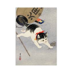 Japanese Ukiyo-E Art Print Poster Woodblock Wall Decor Koson Shoson Kitten & Lantern Cat Neko Kawaii Cute Beautiful Japan Calligraphy A3 - thumbnail 1