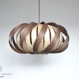 Ceiling Light From Wood Veneer - Twisted Walnut/Exclusive Lamp Pendent Lampshade Lighting - thumbnail 2