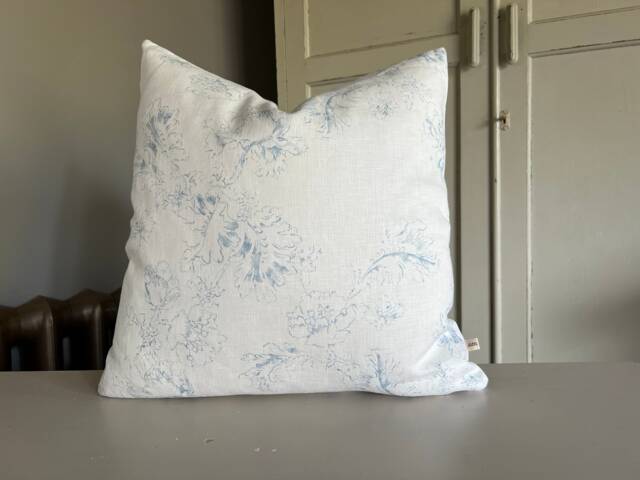 Cabbages & Roses Meggernie Vintage Blue White Linen Designer Cushion Pillow Cover - image 1