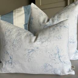 Cabbages & Roses Meggernie Vintage Blue White Linen Designer Cushion Pillow Cover - thumbnail 3