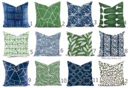 Pillow Covers Custom - Blue Italian Denim Pine Green Kelly White Linen Look Ikat Tribal Modern- All Sizes 16x16 18x18 Throw Accent - thumbnail 1